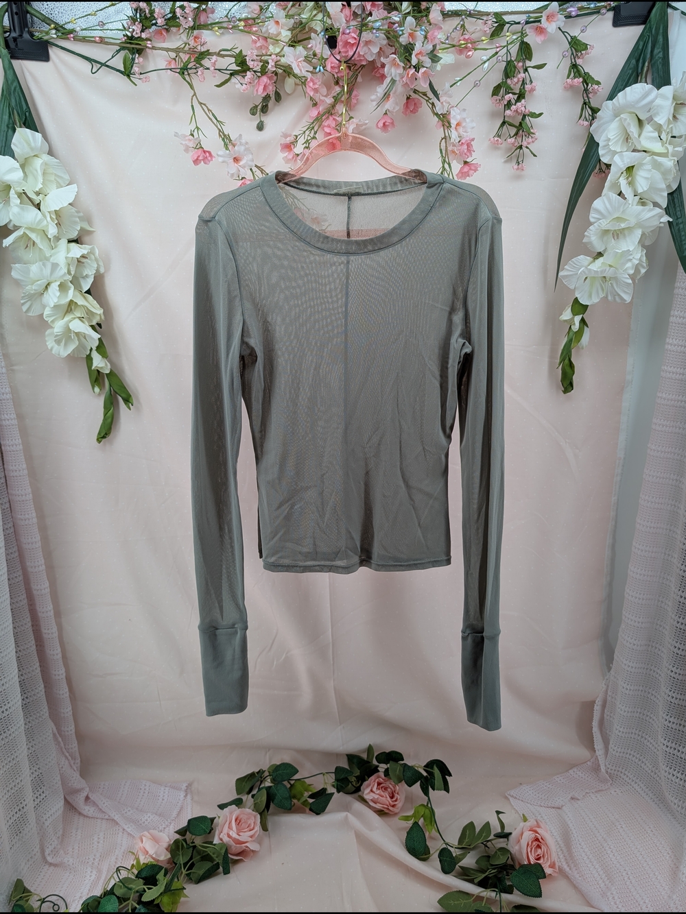 Free People Long-Sleeve Crewneck Top in Sage